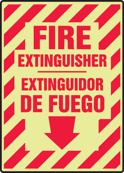 Bilingual Glow-In-The-Dark Safety Sign: Fire Extinguisher 14" x 10" Lumi-Glow Plastic 1/Each - SBMLFX536GP