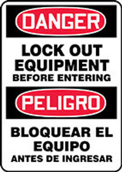 Spanish Bilingual OSHA Danger Safety Sign: Lock Out Equipment Before Entering 14" x 10" Aluminum 1/Each - SBMLKT015VA