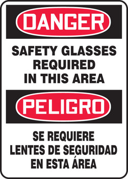 Bilingual OSHA Danger Safety Sign: Safety Glasses Required In This Area 20" x 14" Dura-Fiberglass 1/Each - SBMPPA003XF