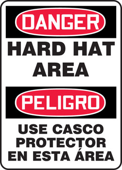Bilingual OSHA Danger Safety Sign: Hard Hat Area 14" x 10" Adhesive Dura-Vinyl 1/Each - SBMPPA005KXV