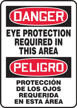 Bilingual Spanish OSHA Danger Safety Sign: Eye Protection Required In This Area 20" x 14" Adhesive Vinyl 1/Each - SBMPPA007VS