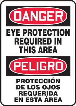 Bilingual Spanish OSHA Danger Safety Sign: Eye Protection Required In This Area 20" x 14" Dura-Plastic 1/Each - SBMPPA007XT