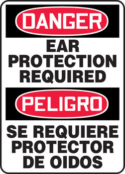 Bilingual OSHA Danger Safety Sign: Ear Protection Required 20" x 14" Adhesive Dura-Vinyl 1/Each - SBMPPA115XV