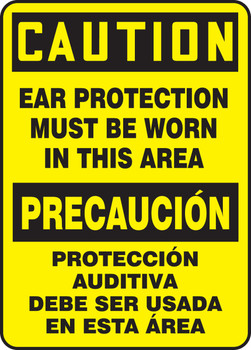 Bilingual OSHA Caution Safety Sign: Ear Protection Must Be Worn In This Area Bilingual - Spanish/English 20" x 14" Aluminum 1/Each - SBMPPA604VA