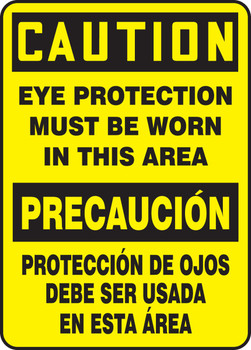 Bilingual OSHA Caution Safety Sign: Eye Protection Must Be Worn In This Area 14" x 10" Plastic 1/Each - SBMPPA606VP