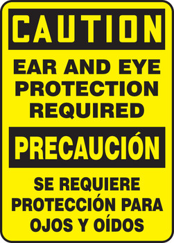 Bilingual OSHA Caution Safety Sign: Ear And Eye Protection Required 14" x 10" Aluma-Lite 1/Each - SBMPPA608XL