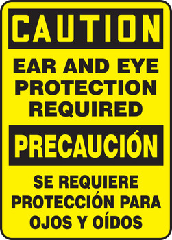 Bilingual OSHA Caution Safety Sign: Ear And Eye Protection Required 14" x 10" Dura-Plastic 1/Each - SBMPPA608XT