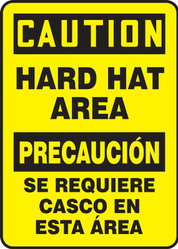 Bilingual OSHA Caution Safety Sign: Hard Hat Area 20" x 14" Plastic 1/Each - SBMPPA614VP