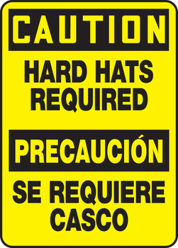 Bilingual OSHA Caution Safety Sign: Hard Hats Required 14" x 10" Aluma-Lite 1/Each - SBMPPA640XL