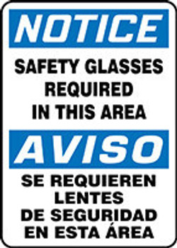 Bilingual OSHA Notice Safety Sign: Safety Glasses Required In This Area 20" x 14" Adhesive Vinyl 1/Each - SBMPPA802VS