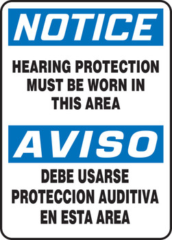 Bilingual OSHA Notice Safety Signs: Hearing Protection Must Be Worn In This Area 14" x 10" Aluminum 1/Each - SBMPPA808VA
