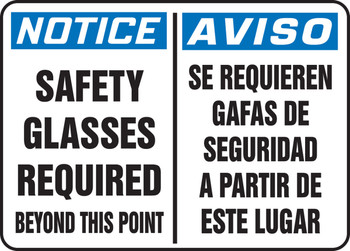 Bilingual OSHA Notice Safety Sign: Safety Glasses Required Beyond This Point 10" x 14" Dura-Plastic 1/Each - SBMPPA818MXT
