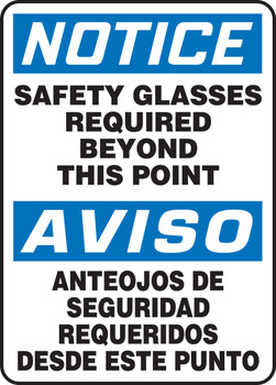 OSHA Notice Safety Sign: Safety Glasses Required Beyond This Point Bilingual - Spanish/English 14" x 10" Aluminum 1/Each - SBMPPA818VA