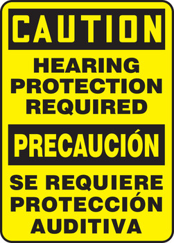 Bilingual Spanish OSHA Caution Safety Sign: Hearing Protection Required 20" x 14" Plastic 1/Each - SBMPPE427VP