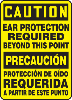 Bilingual OSHA Caution Safety Sign: Ear Protection Required Beyond This Point 14" x 10" Plastic 1/Each - SBMPPE632VP