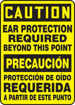 Bilingual OSHA Caution Safety Sign: Ear Protection Required Beyond This Point 14" x 10" Dura-Plastic 1/Each - SBMPPE632XT