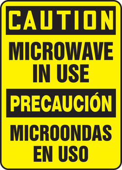 Bilingual OSHA Caution Safety Sign: Microwave In Use 14" x 10" Plastic 1/Each - SBMRAD602VP