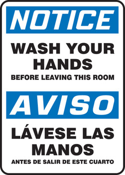 Bilingual OSHA Notice Safety Sign: Wash Your Hands Before Leaving This Room 14" x 10" Dura-Fiberglass 1/Each - SBMRST803XF