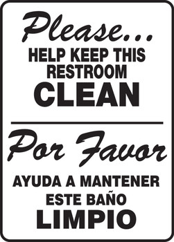 Bilingual Safety Sign: Please Help Keep This Restroom Clean 14" x 10" Plastic 1/Each - SBMRST905VP