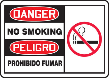 Spanish Bilingual OSHA Danger Smoking Control Sign: No Smoking 7" x 10" Adhesive Dura-Vinyl 1/Each - SBMSMK003MXV