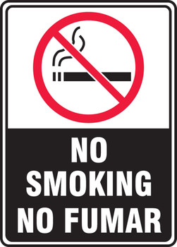 Spanish Bilingual Smoking Control Sign: No Smoking - No Fumar (Black/White) 10" x 7" Adhesive Vinyl / - SBMSMK509VS