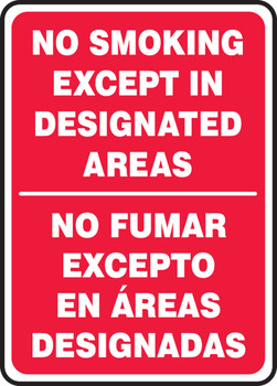 Bilingual Smoking Control: No Smoking Except In Designated Areas (English, Español) 14" x 10" Adhesive Vinyl 1/Each - SBMSMK598VS