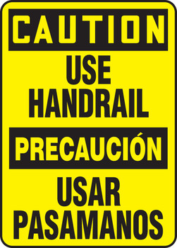 Bilingual OSHA Caution Safety Sign: Use Handrail 14" x 10" Lumi-Glow Flex 1/Each - SBMSTF507GF