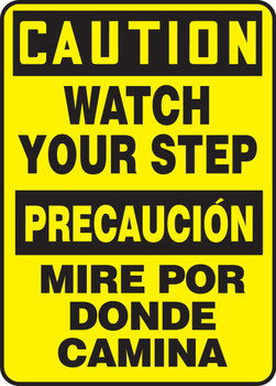 Bilingual OSHA Caution Safety Sign: Watch Your Step 20" x 14" Plastic 1/Each - SBMSTF632VP