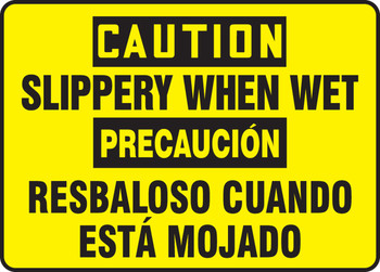 Bilingual OSHA Caution Safety Sign: Slippery When Wet 10" x 14" Dura-Fiberglass 1/Each - SBMSTF642MXF