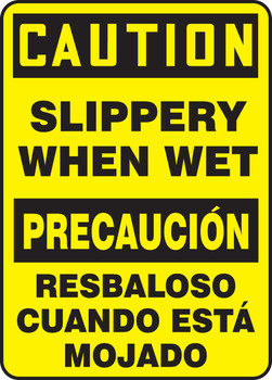 Bilingual OSHA Caution Safety Sign: Slippery When Wet 14" x 10" Aluma-Lite 1/Each - SBMSTF642XL