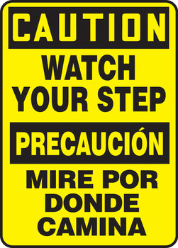 Bilingual OSHA Caution Safety Sign: Watch Your Step 14" x 10" Aluminum - SBMSTF661VA