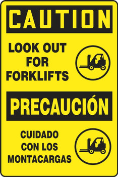 Bilingual OSHA Caution Safety Sign: Look Out For Forklifts 18" x 12" Dura-Fiberglass 1/Each - SBMVTR605XF