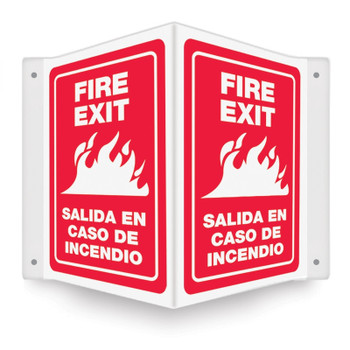 Bilingual Projection Safety Sign: Fire Exit 3D 12" x 9" Panel 1/Each - SBPSP385