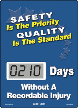 Mini Digi-Day Electronic Scoreboards: Safety Is The Priority Quality Is The Standard - _ Days Without A Recordable Injury 14" x 10" 1/Each - SCL210