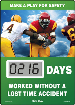 Mini Digi-Day Electronic Scoreboards: Make A Play For Safety - _ Days Worked Without A Lost Time Accident 14" x 10" 1/Each - SCL216