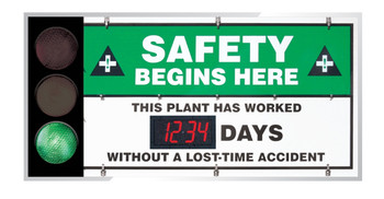 Signal-Flip Digi-Day Electronic Scoreboards: Attention - Caution - Safety Begins Here 6ft x 3ft x 4" Aluminum Face 1/Each - SCT202