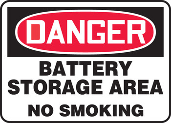 OSHA Danger Safety Sign: Battery Storage Area No Smoking Spanish 7" x 10" Dura-Fiberglass 1/Each - SHMELC142XF
