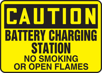 OSHA Caution Safety Sign: Battery Charging Station No Smoking or Open Flames Spanish 7" x 10" Aluminum 1/Each - SHMELC636VA
