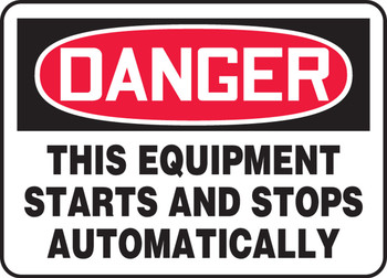 OSHA Danger Safety Sign:This Equipment Starts And Stops Automatically Spanish 7" x 10" Adhesive Dura-Vinyl 1/Each - SHMEQM087XV