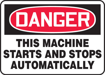 OSHA Danger Safety Sign - This Machine Starts And Stops Automatically Spanish 14" x 20" Adhesive Vinyl 1/Each - SHMEQM155VS