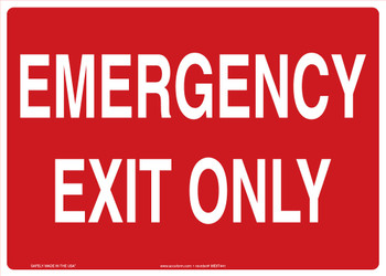 Safety Sign: Emergency Exit Only (White Text On Red) Spanish 10" x 14" Plastic 1/Each - SHMEXT441VP