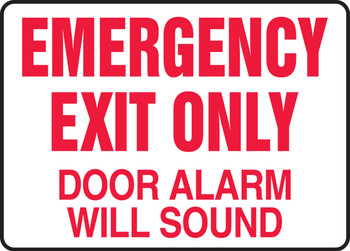 Safety Sign: Emergency Exit Only- Door Alarm Will Sound Spanish 10" x 14" Aluminum 1/Each - SHMEXT932VA