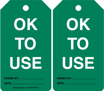 Equipment Status Safety Tag: OK To Use Spanish RP-Plastic 5/Pack - SHMGT217PTM