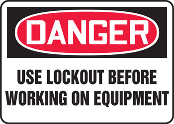 OSHA Danger Safety Sign: Use Lockout Before Working On Equipment Spanish 10" x 14" Aluminum 1/Each - SHMLKT016VA
