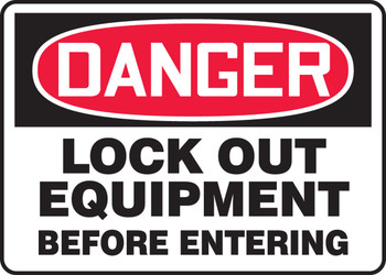 OSHA Danger Safety Sign: Lock Out Equipment Before Entering Spanish 14" x 20" Aluminum 1/Each - SHMLKT025VA