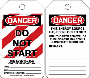 OSHA Danger Lockout Tag: Do Not Start Spanish PF-Cardstock 25/Pack - SHMLT403CTP