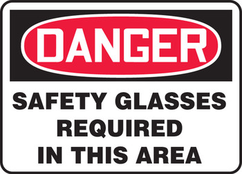 OSHA Danger Safety Sign: Safety Glasses Required In This Area Spanish 7" x 10" Adhesive Vinyl 1/Each - SHMPPA001VS