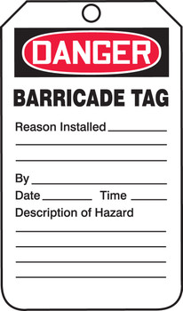 OSHA Danger Status Alert: Barricade Tag Spanish PF-Cardstock 25/Pack - SHTAB104CTP