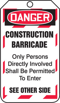 Barricade Status Safety Tag: Danger- Construction Barricade RP-Plastic 5/Pack - TAB102PTM