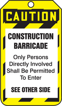 Barricade Status Safety Tag: Caution- Construction Barricade PF-Cardstock 5/Pack - TAB103CTM